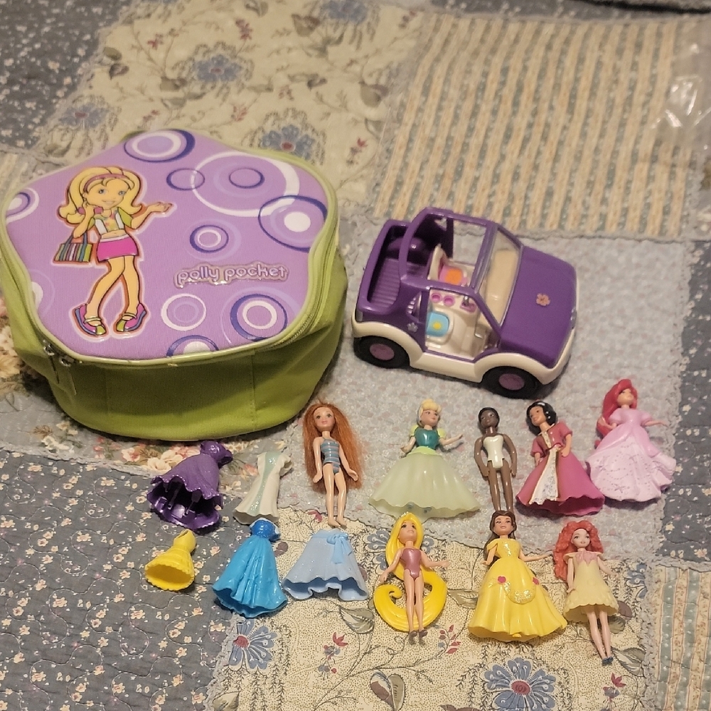 Polly Pockets Case Car Doll Clothes Disney Princess Bundle Lot Toys